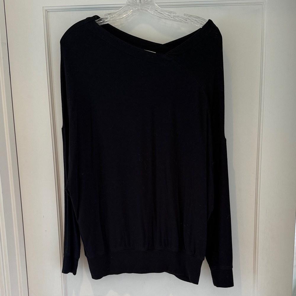 CAbi Black Knit Top Asymmetrical Neck